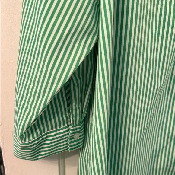 Striped Green Button-Front Shirt Dress - Casual Women’s Dress - Picture 5 of 8